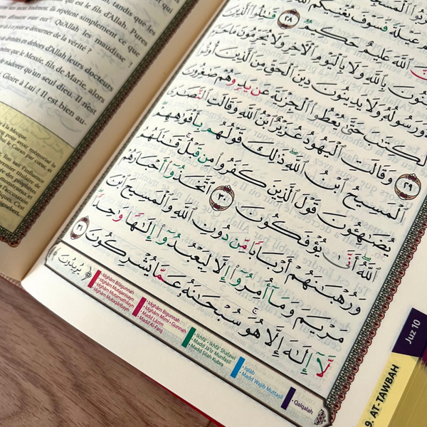 Le Noble Coran (Arabe / Français) Hafs - Traduction Française et Règles du Tajwid - 21x15cm - Couverture cuir