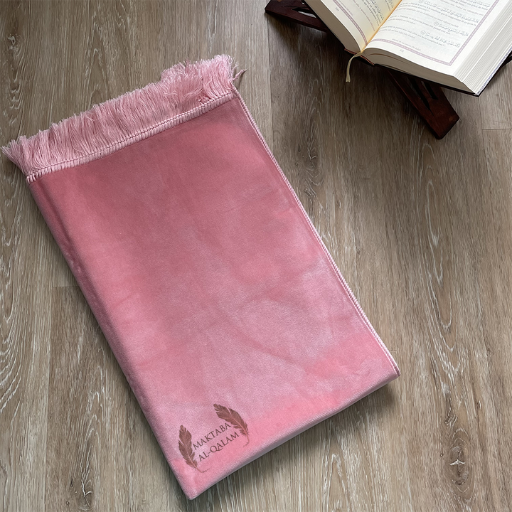 Tapis de Prière Velours Luxe couleur unie - ROSE PASTEL